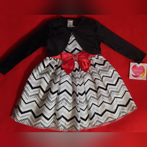 NWT 4T Youngland Black/white Holiday Formal DRESS w/ Velvet cardigan - Picture 1 of 3